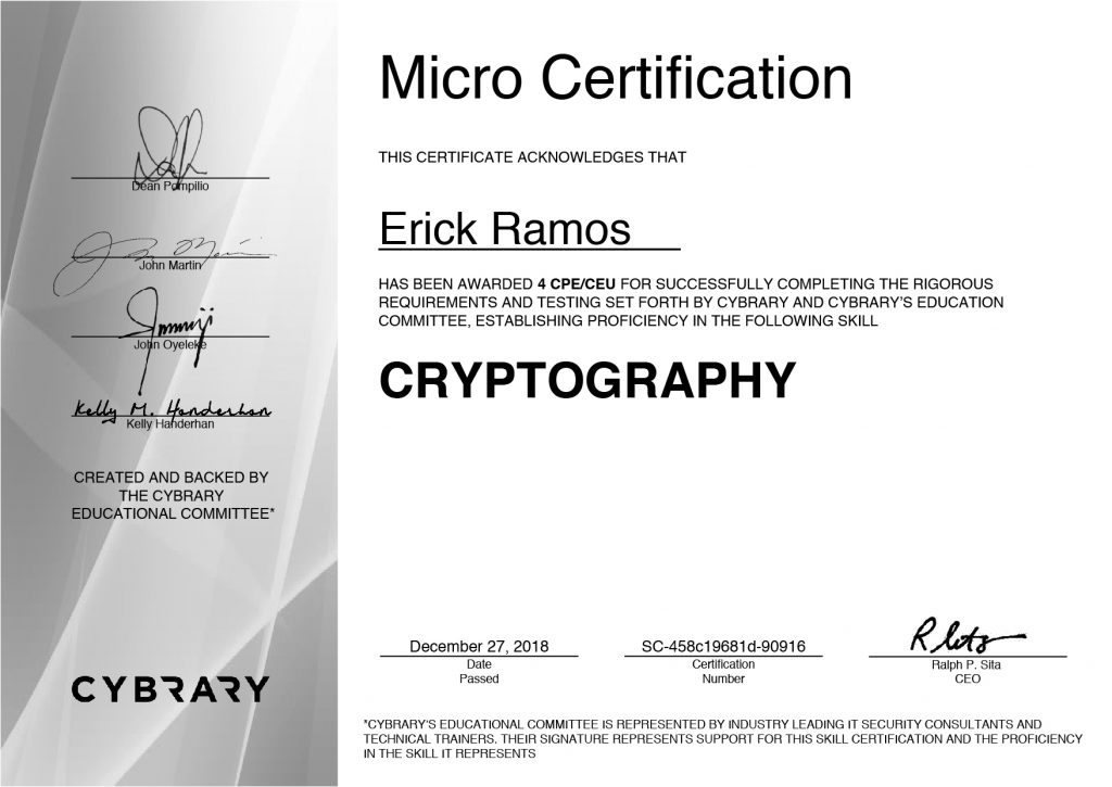 Cryptography, Erick Ramos, Certification, Cyber Security, Cybersecurity, PenTest, Penetration Testing, Encryption